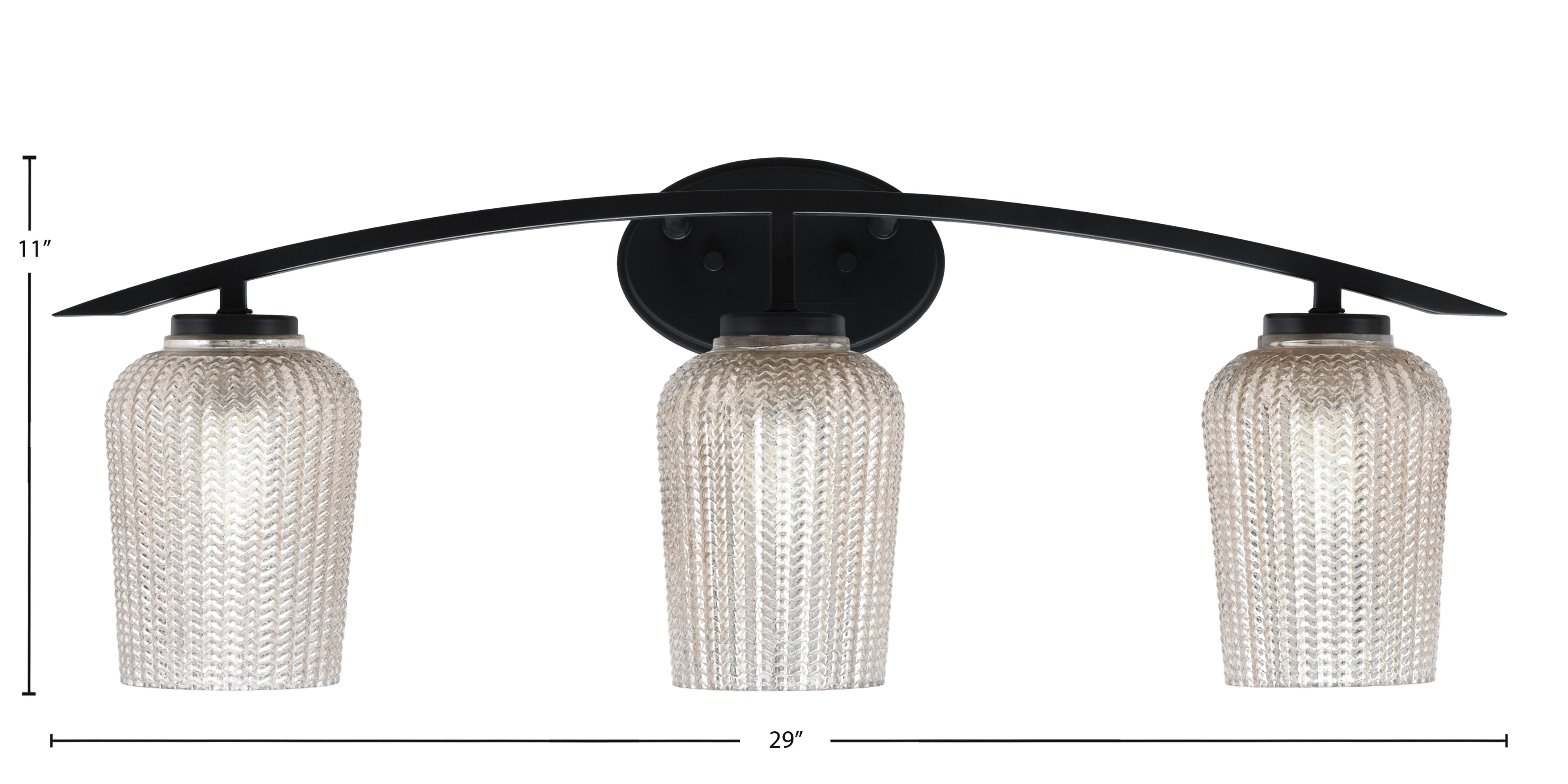 Kurve Three Light Bath Bar in Matte Black with 5" Silver Textured Shade