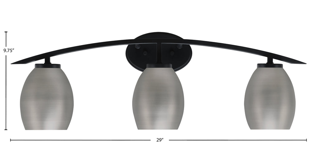 Kurve Three Light Bath Bar in Matte Black with 5" Graphite Oval Metal Shade Shade