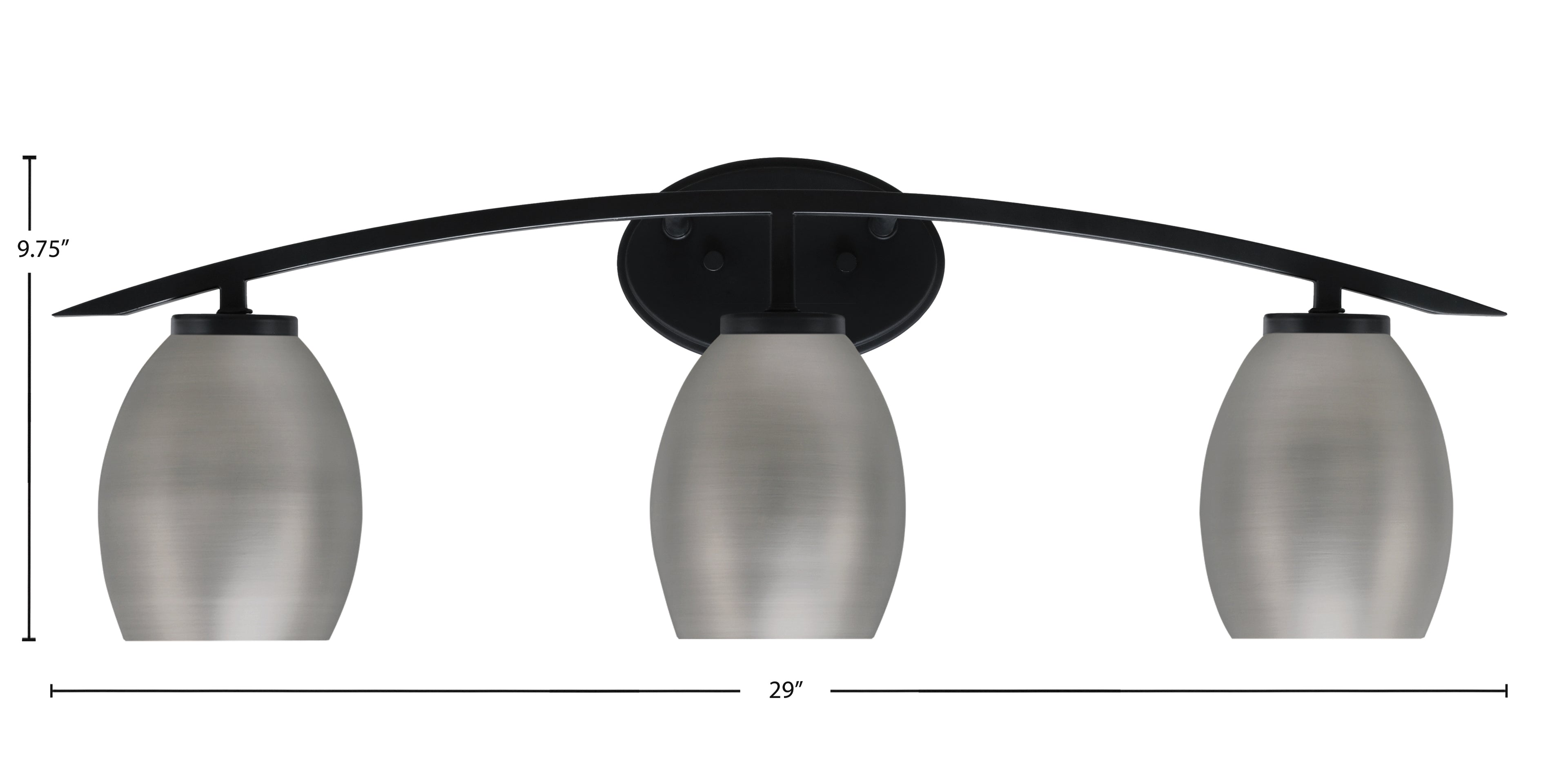 Kurve Three Light Bath Bar in Matte Black with 5" Graphite Oval Metal Shade Shade