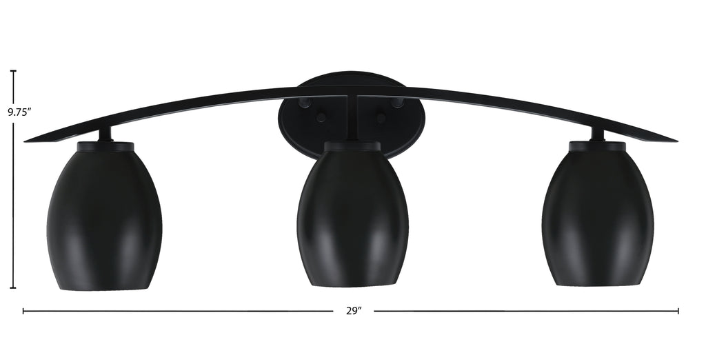 Kurve Three Light Bath Bar in Matte Black with 5" Matte Black Oval Metal Shade Shade