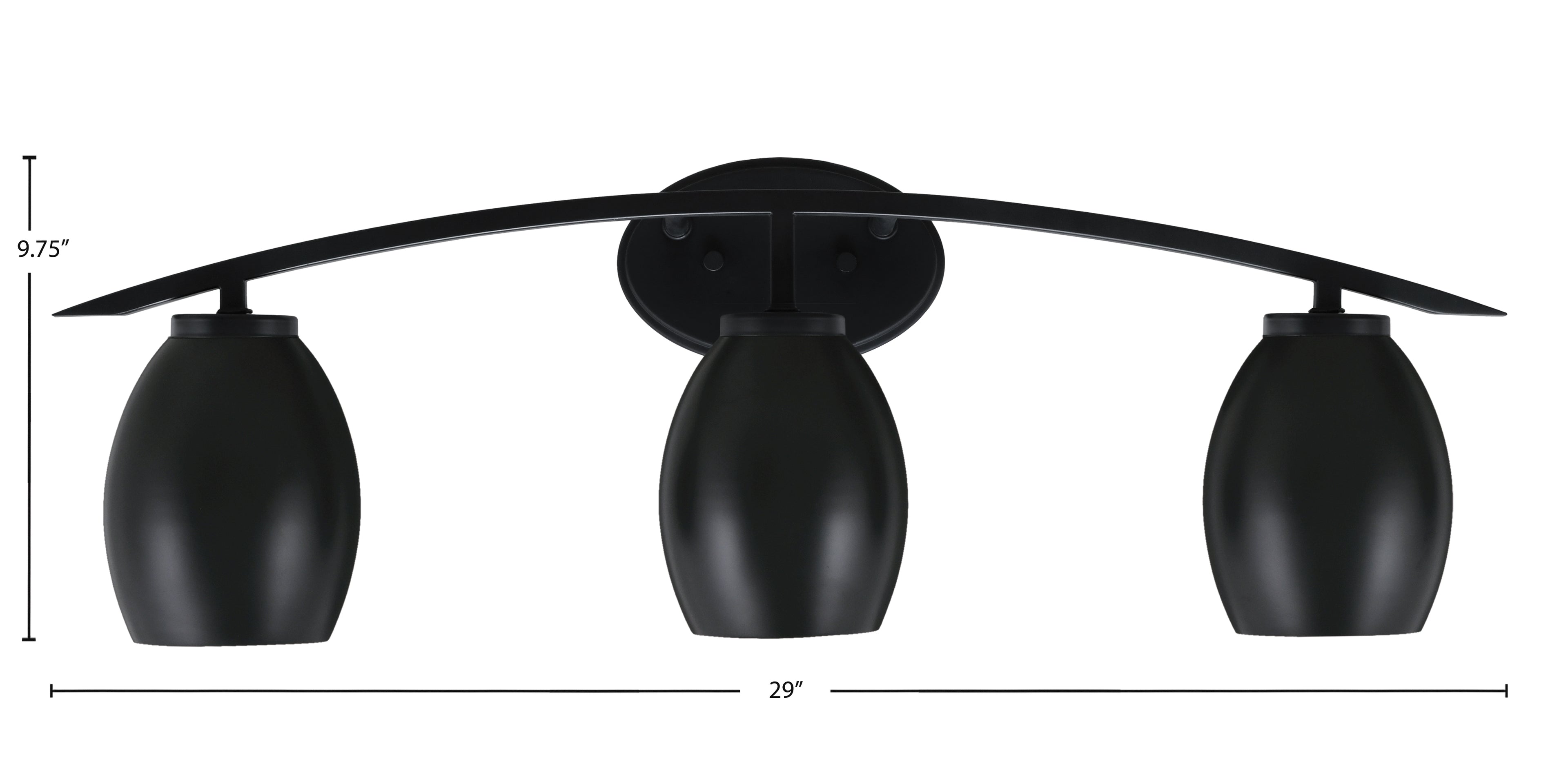 Kurve Three Light Bath Bar in Matte Black with 5" Matte Black Oval Metal Shade Shade