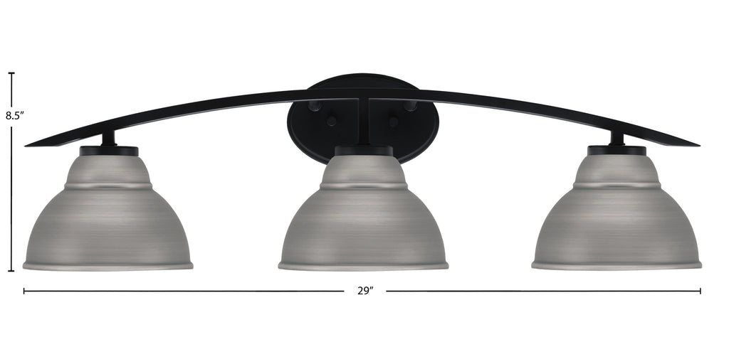 Kurve Three Light Bath Bar in Matte Black with 7" Graphite Double Bubble Metal Shade Shade