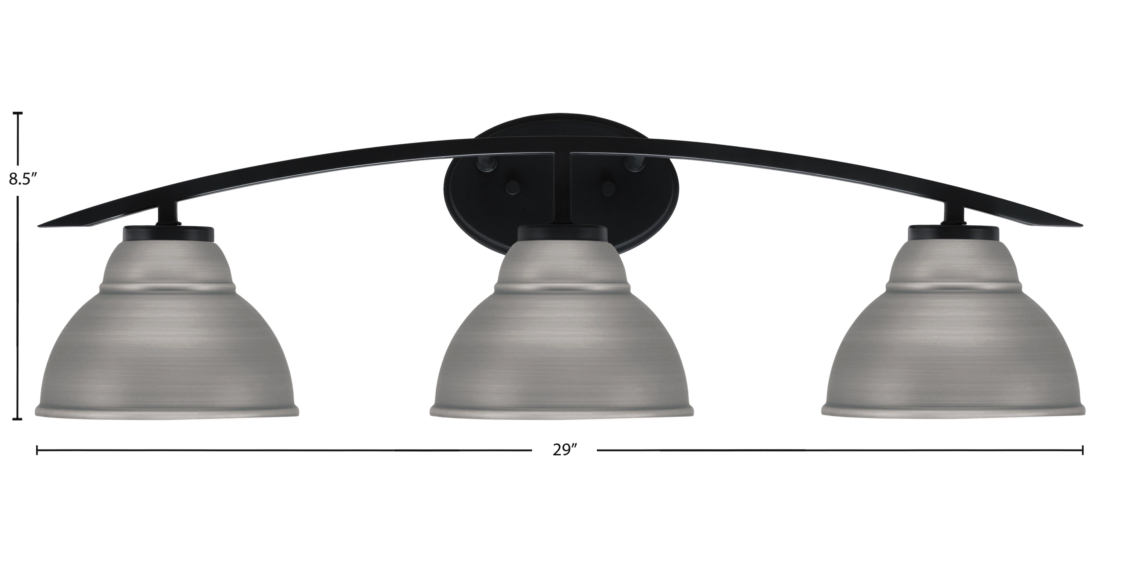 Kurve Three Light Bath Bar in Matte Black with 7" Graphite Double Bubble Metal Shade Shade
