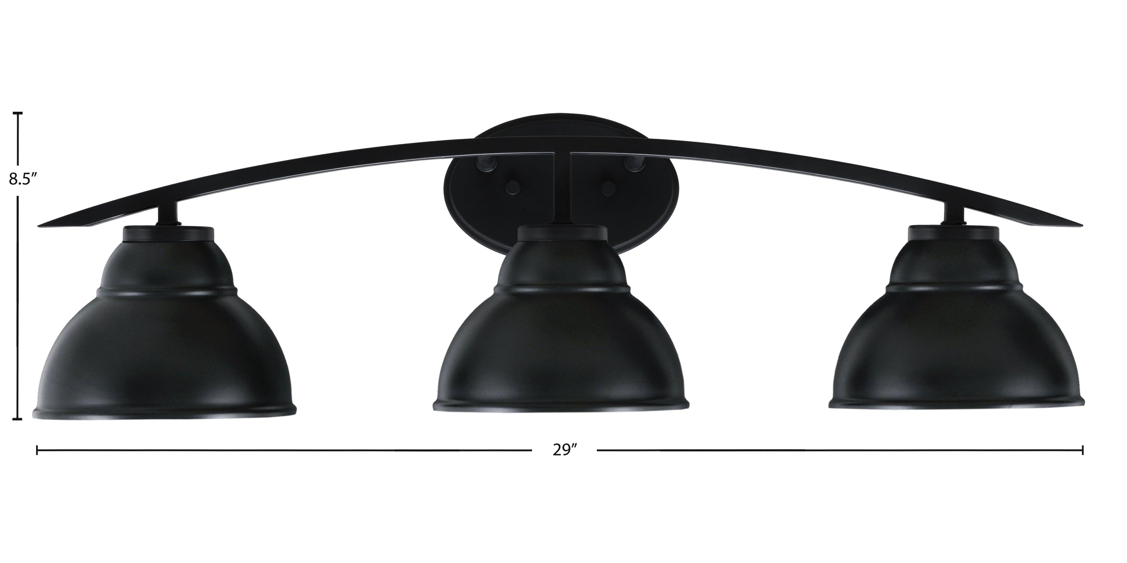 Kurve Three Light Bath Bar in Matte Black with 7" Matte Black Double Bubble Metal Shade Shade