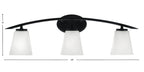 Kurve Three Light Bath Bar in Matte Black with 4.5" Square White Muslin Shade