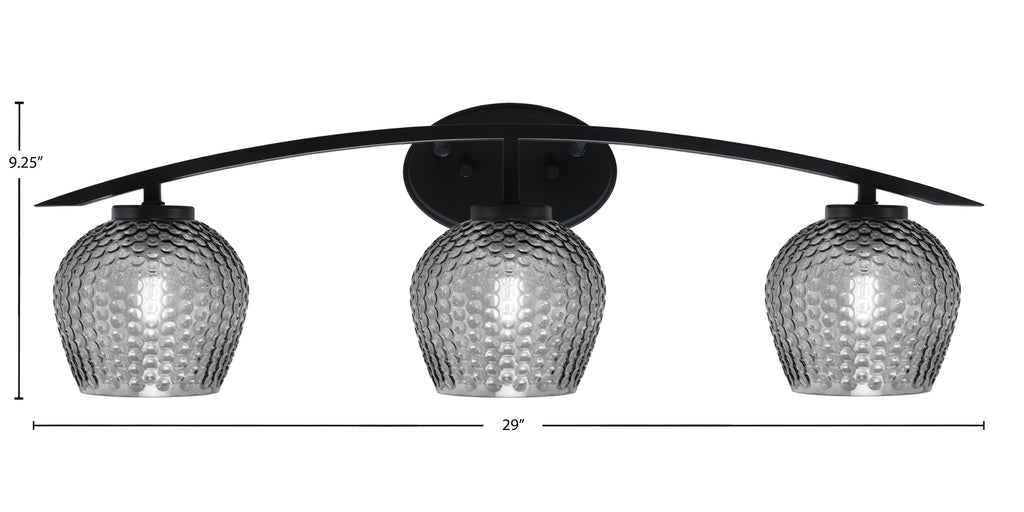 Kurve Three Light Bath Bar in Matte Black with 6" Smoke Textured Shade