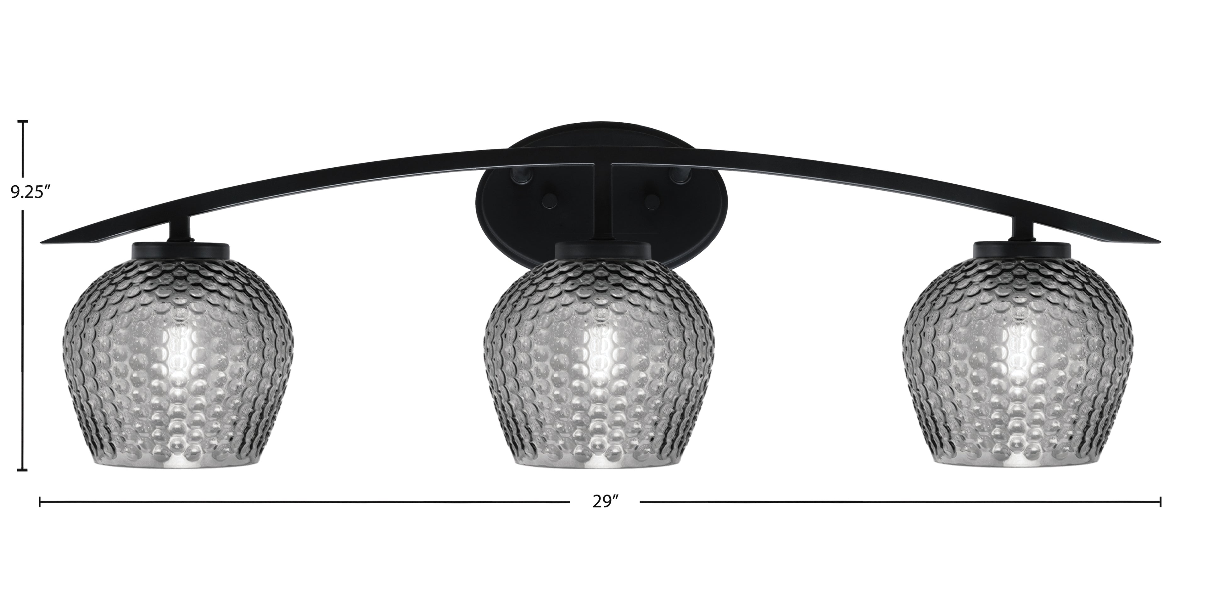 Kurve Three Light Bath Bar in Matte Black with 6" Smoke Textured Shade