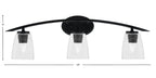 Kurve Three Light Bath Bar in Matte Black with 4.5" Square Clear Bubble Shade