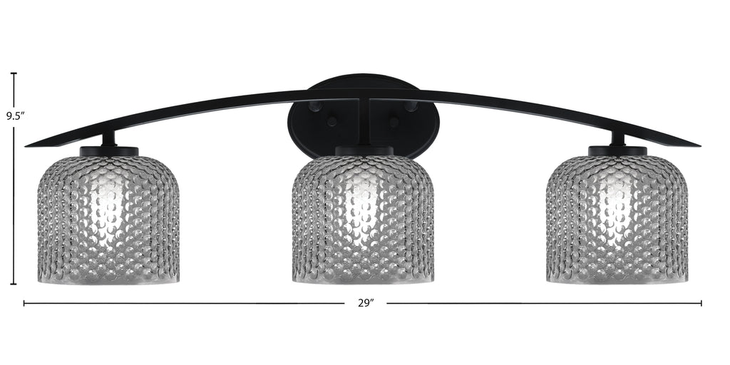 Kurve Three Light Bath Bar in Matte Black with 6" Smoke Textured Shade