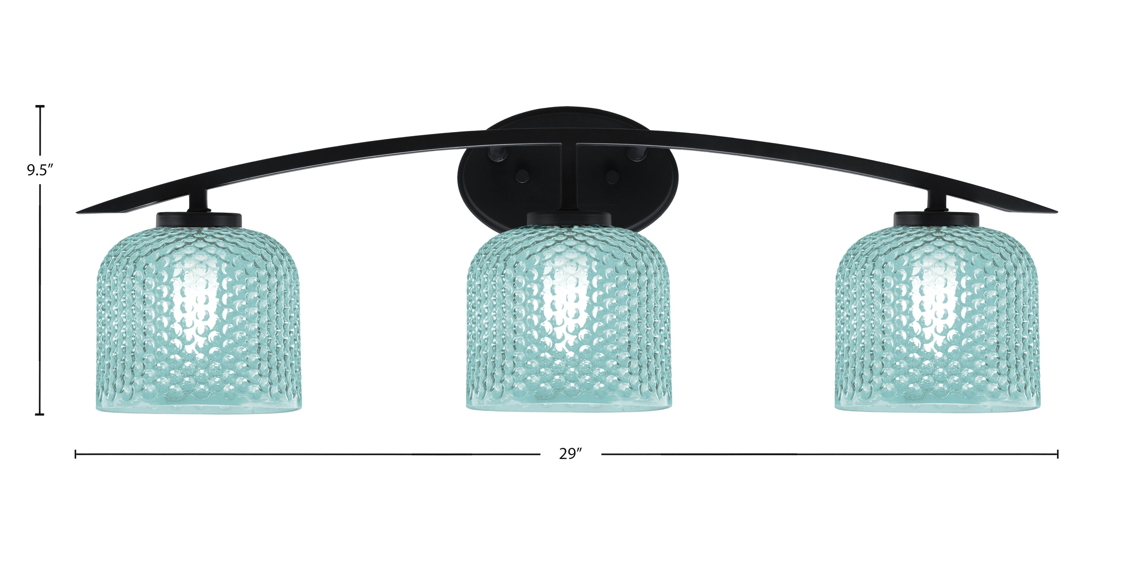 Kurve Three Light Bath Bar in Matte Black with 6" Turquoise Textured Shade