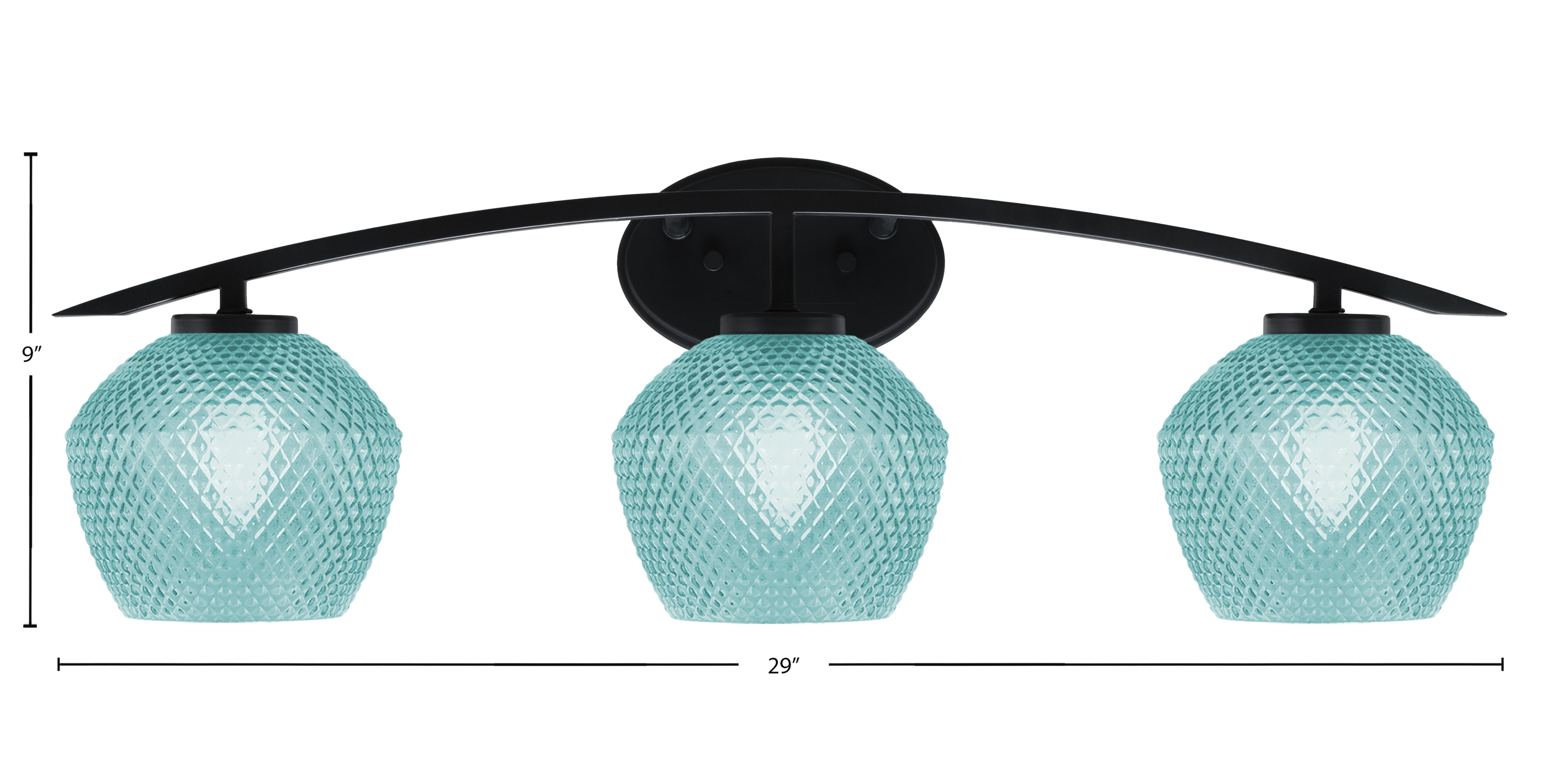 Kurve Three Light Bath Bar in Matte Black with 6" Turquoise Textured Shade