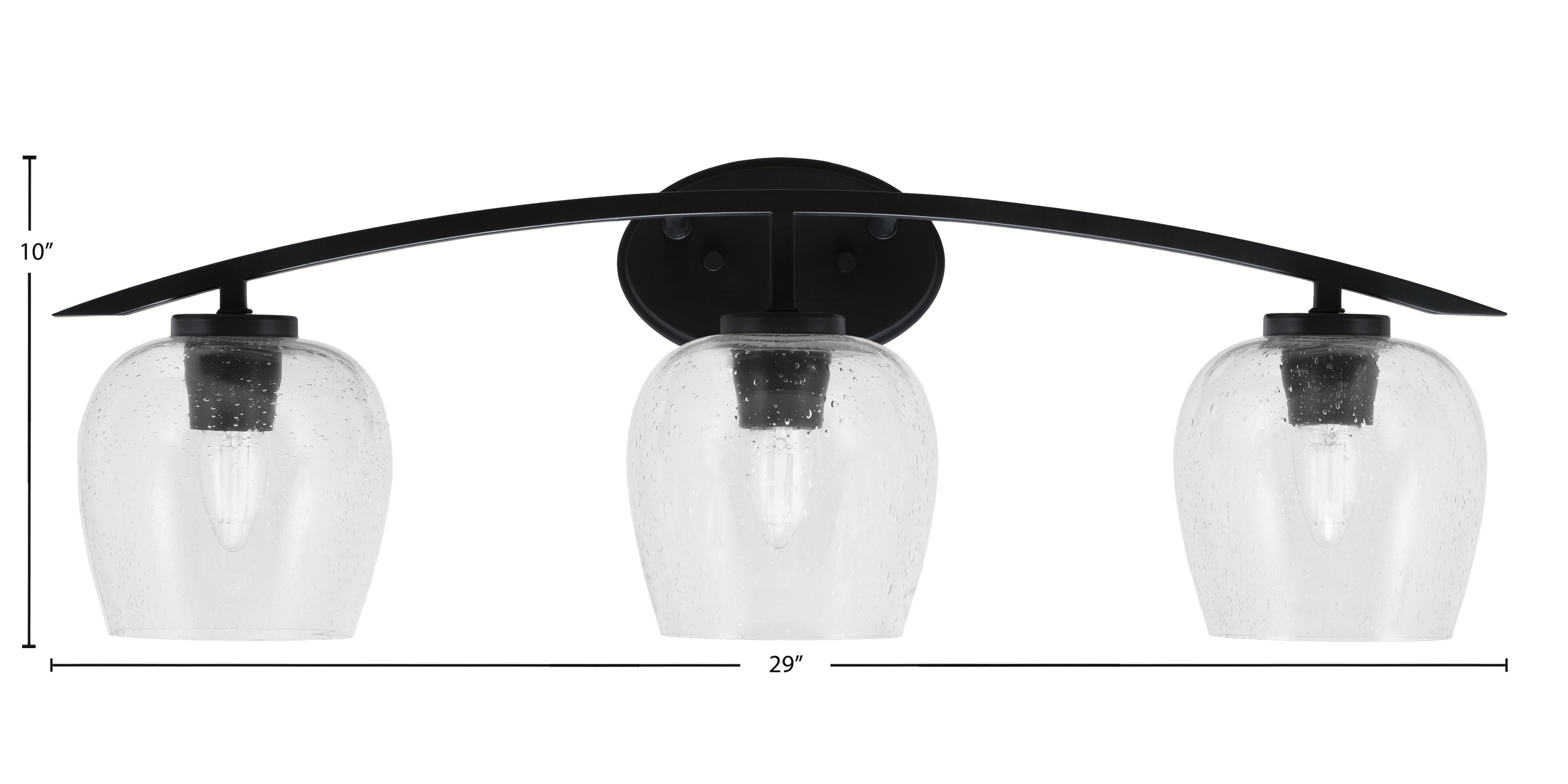 Kurve Three Light Bath Bar in Matte Black with 6" Clear Bubble Shade