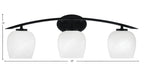 Kurve Three Light Bath Bar in Matte Black with 6" White Marble Shade