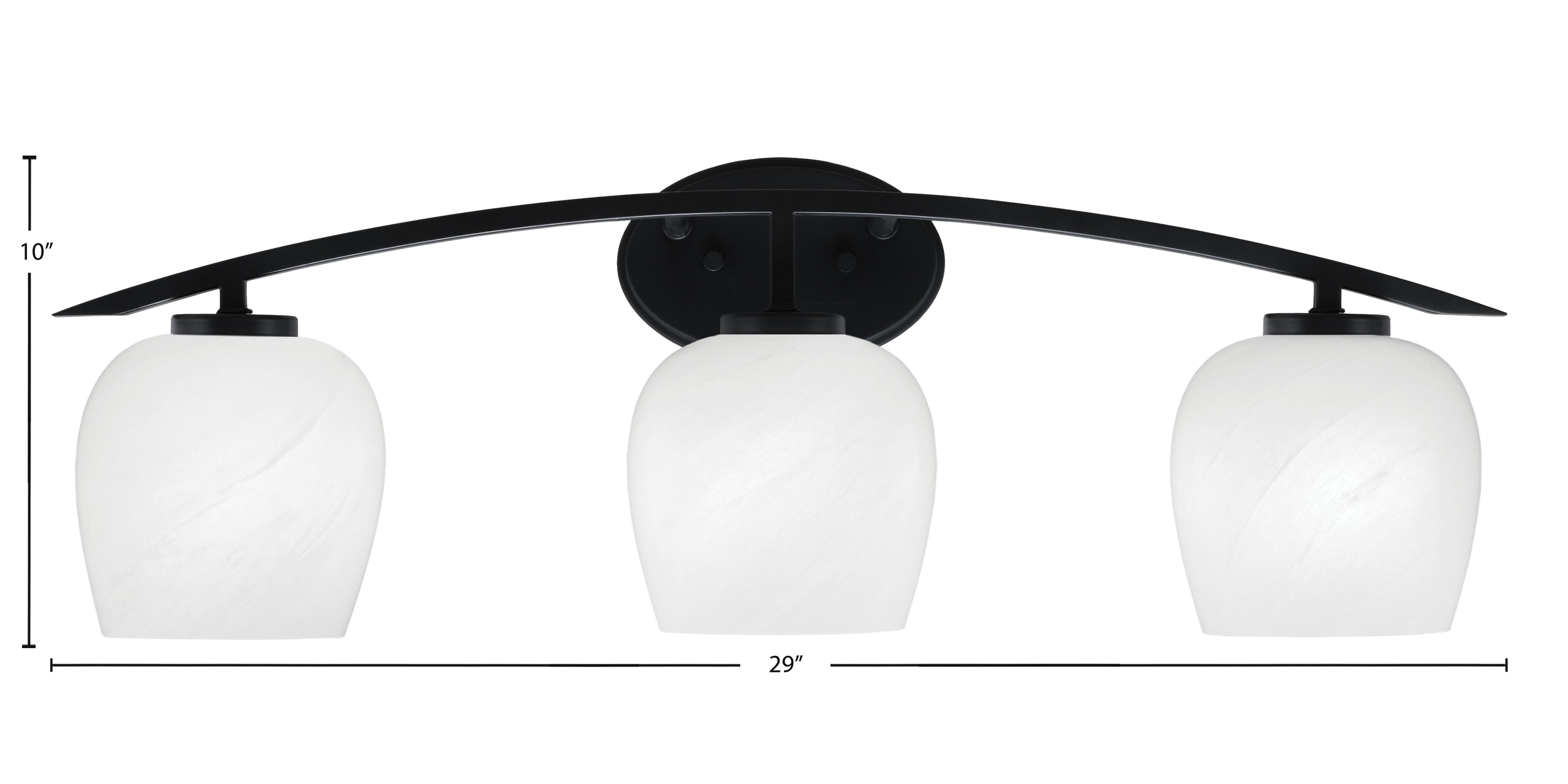 Kurve Three Light Bath Bar in Matte Black with 6" White Marble Shade