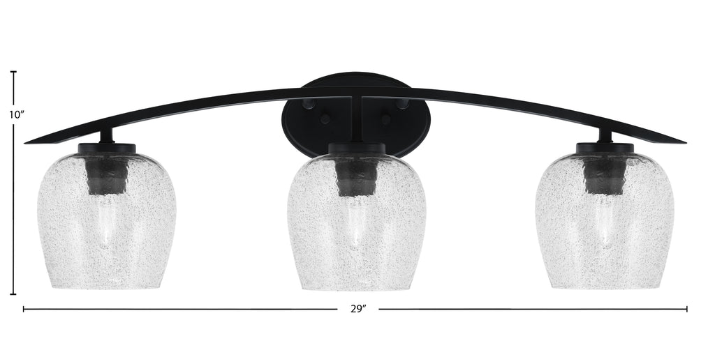 Kurve Three Light Bath Bar in Matte Black with 6" Smoke Bubble Shade