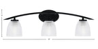 Kurve Three Light Bath Bar in Matte Black with 5" Clear Ribbed Shade