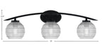 Kurve Three Light Bath Bar in Matte Black with 6" Clear Ribbed Shade