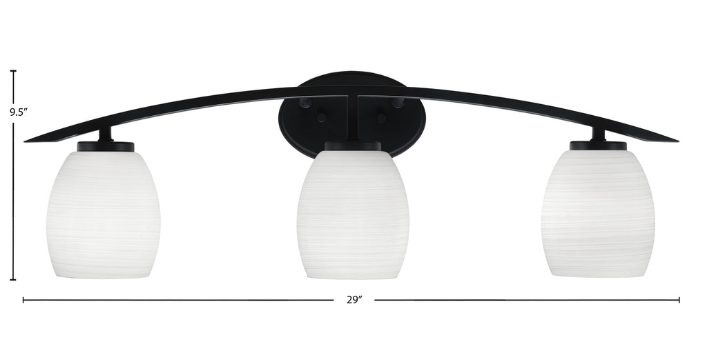 Kurve Three Light Bath Bar in Matte Black with 5" White Linen Shade