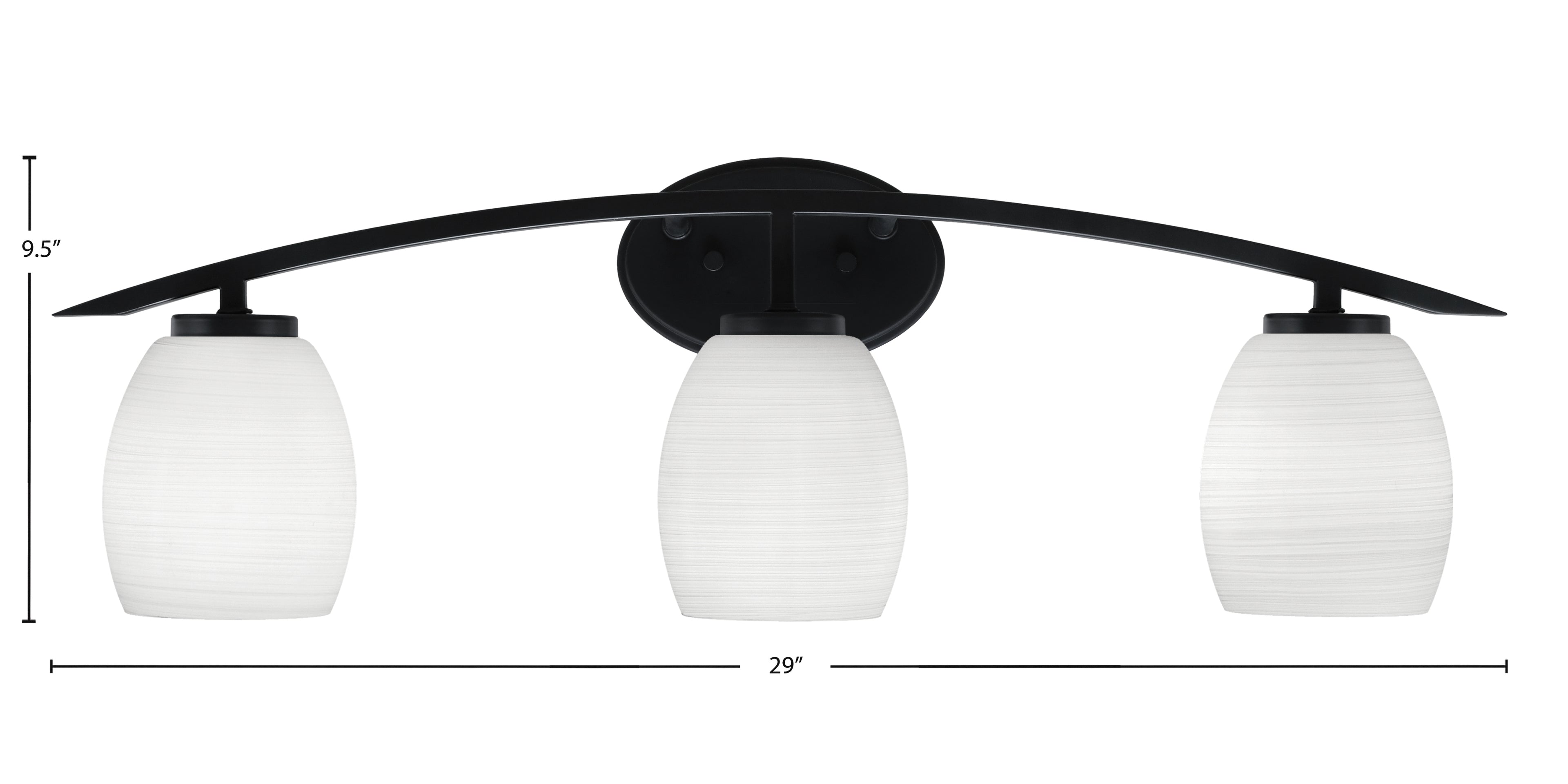 Kurve Three Light Bath Bar in Matte Black with 5" White Linen Shade