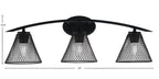 Kurve Three Light Bath Bar in Matte Black with 7" Matte Black Cone Mesh Metal Shade Shade