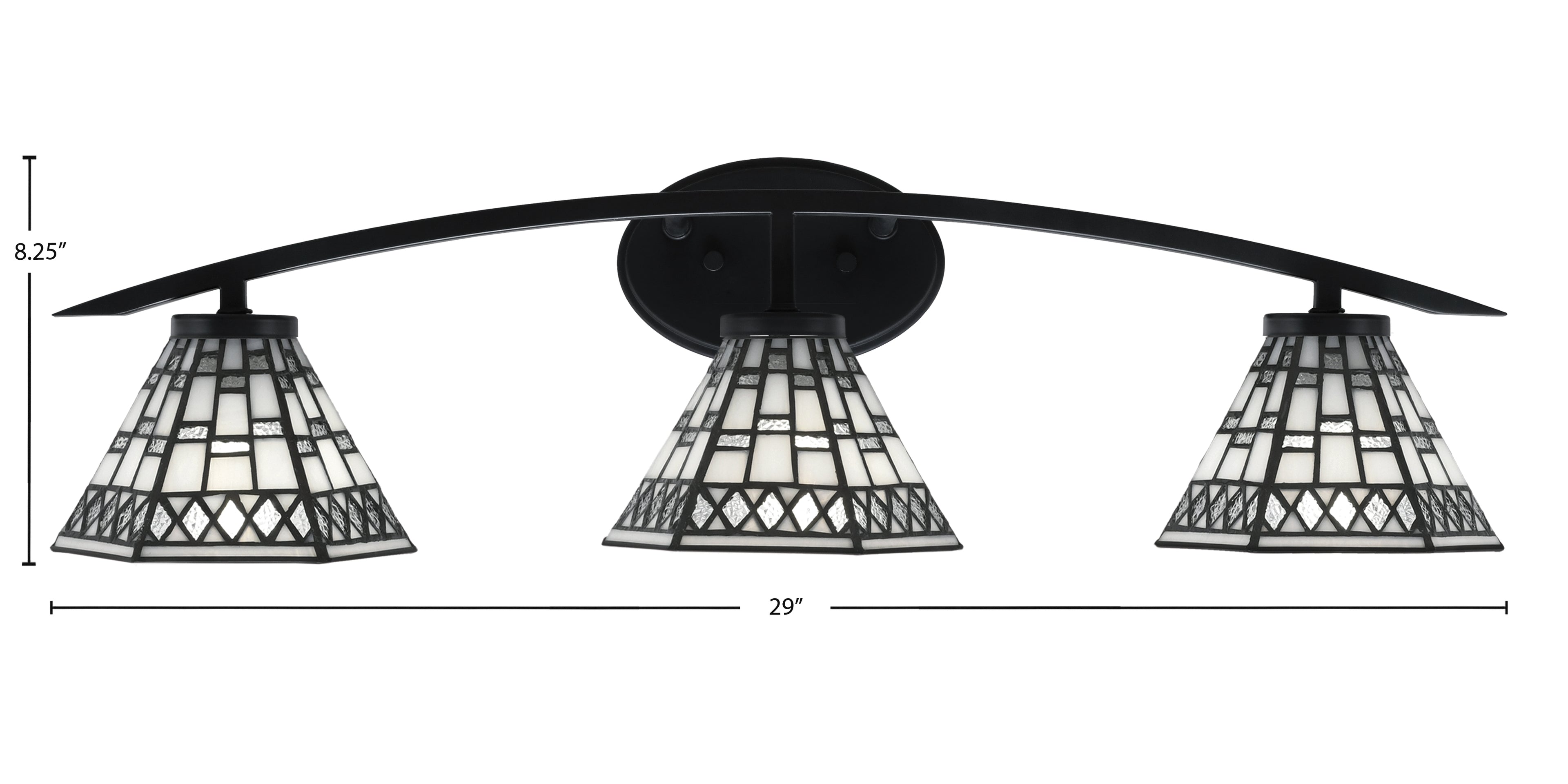 Kurve Three Light Bath Bar in Matte Black with 7" Pewter Art Glass Shade