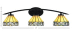 Kurve Three Light Bath Bar in Matte Black with 7" Diamond Peak Art Glass Shade
