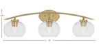 Kurve Three Light Bath Bar in New Age Brass with 7" Clear Bubble Shade