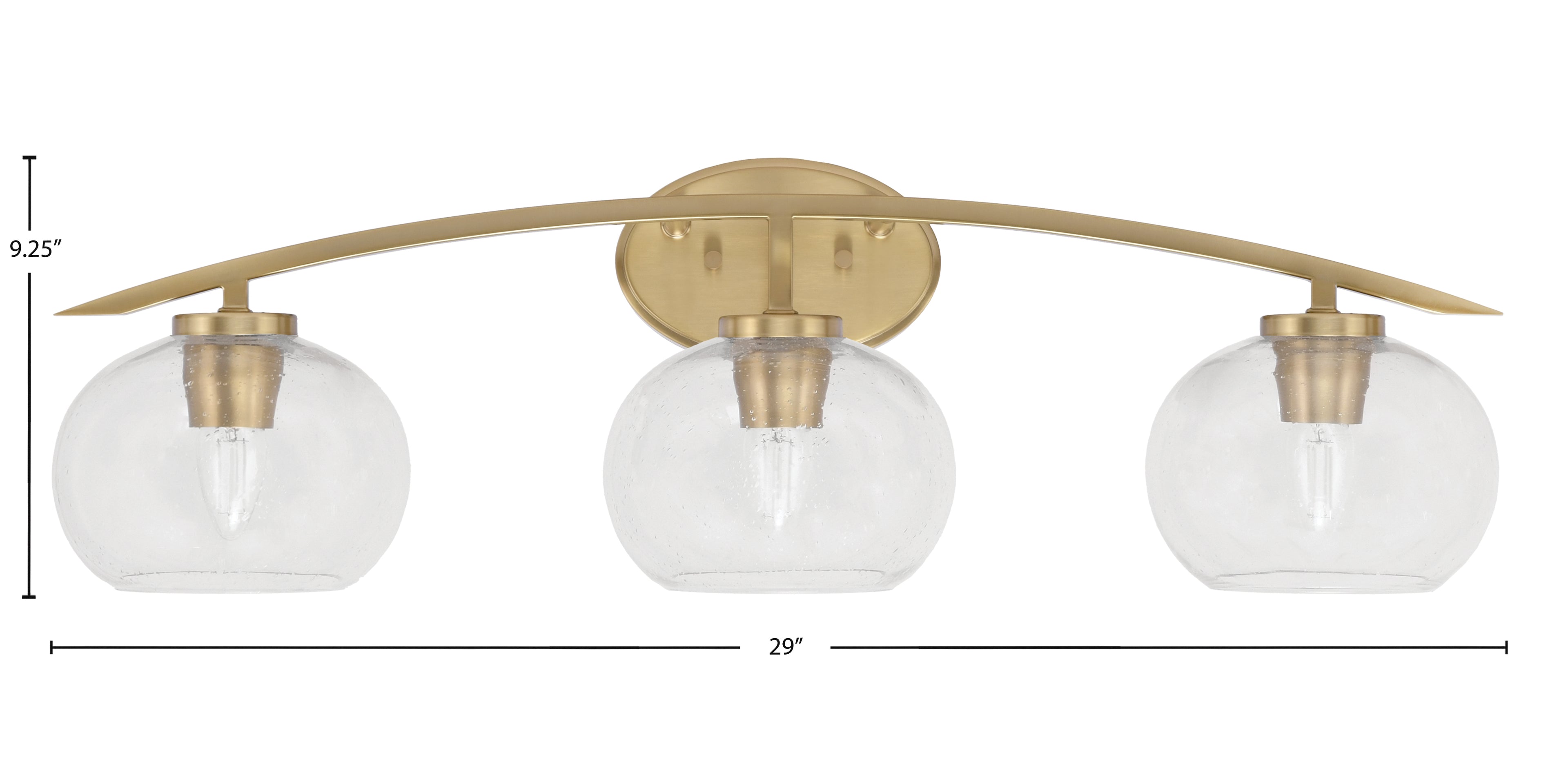 Kurve Three Light Bath Bar in New Age Brass with 7" Clear Bubble Shade