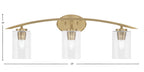 Kurve Three Light Bath Bar in New Age Brass with 4" Clear Bubble Shade