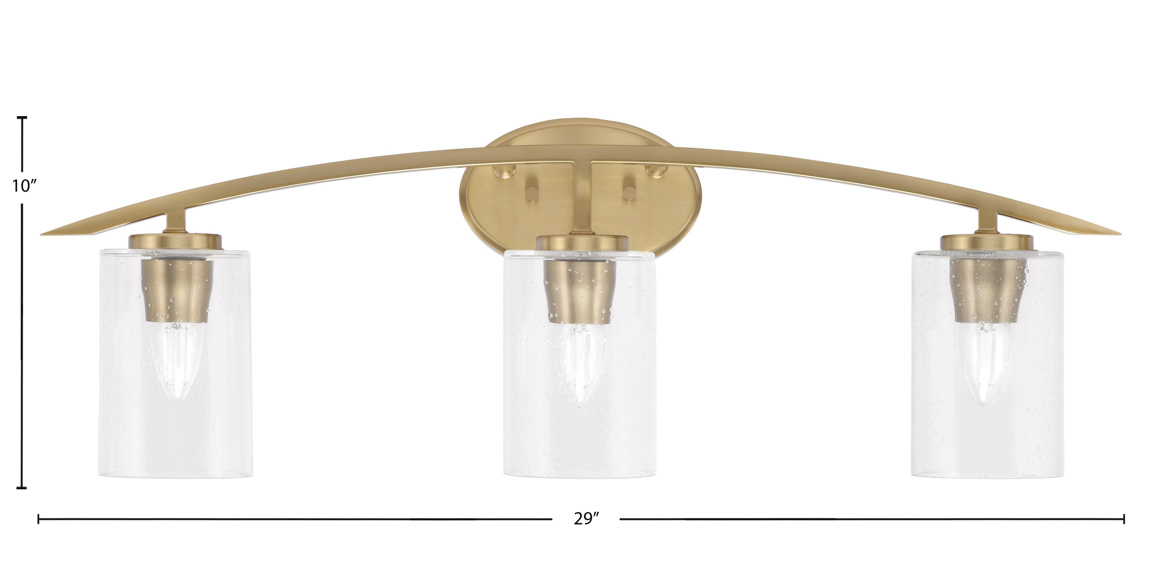 Kurve Three Light Bath Bar in New Age Brass with 4" Clear Bubble Shade
