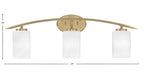 Kurve Three Light Bath Bar in New Age Brass with 4" White Marble Shade