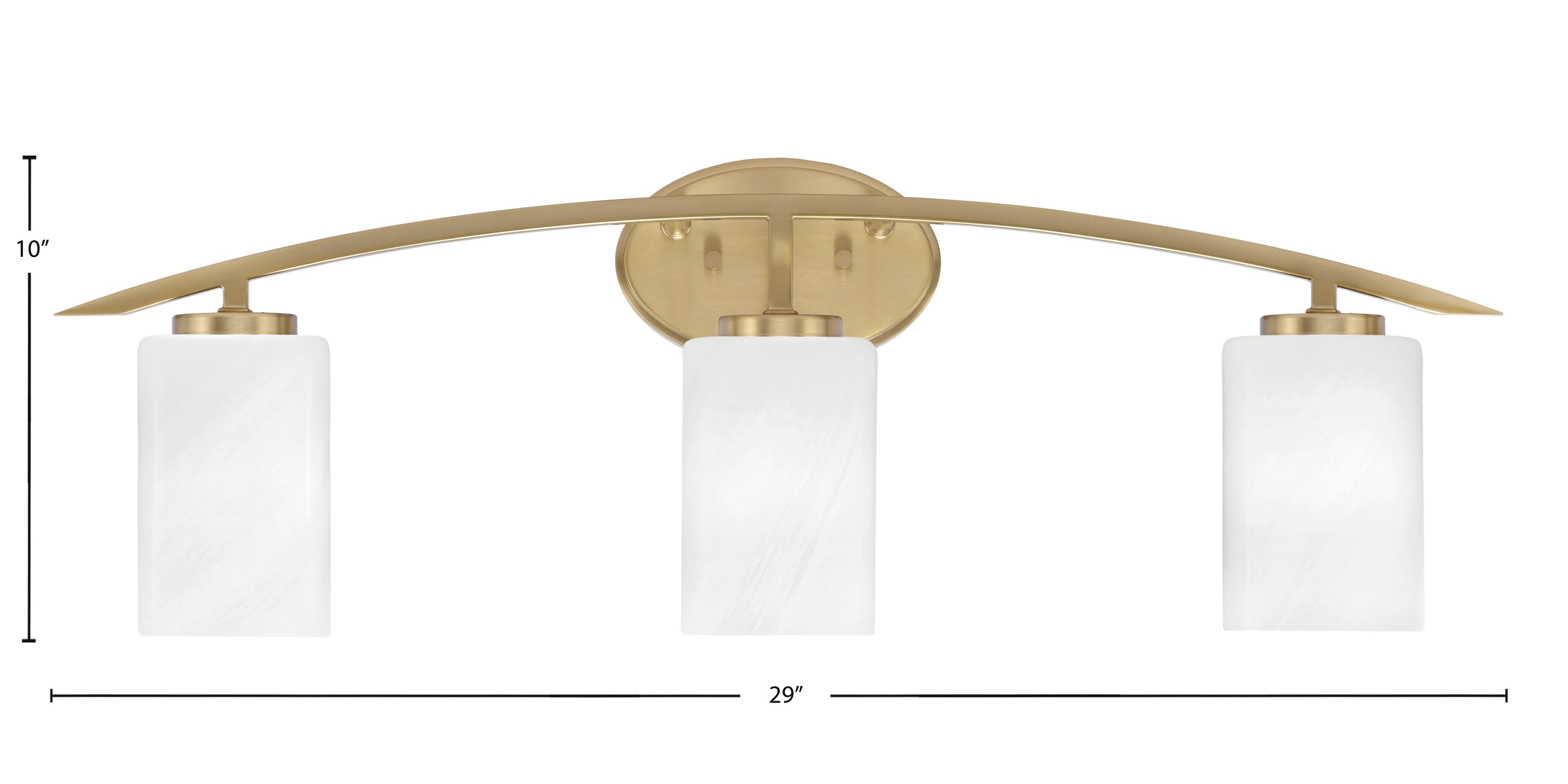 Kurve Three Light Bath Bar in New Age Brass with 4" White Marble Shade