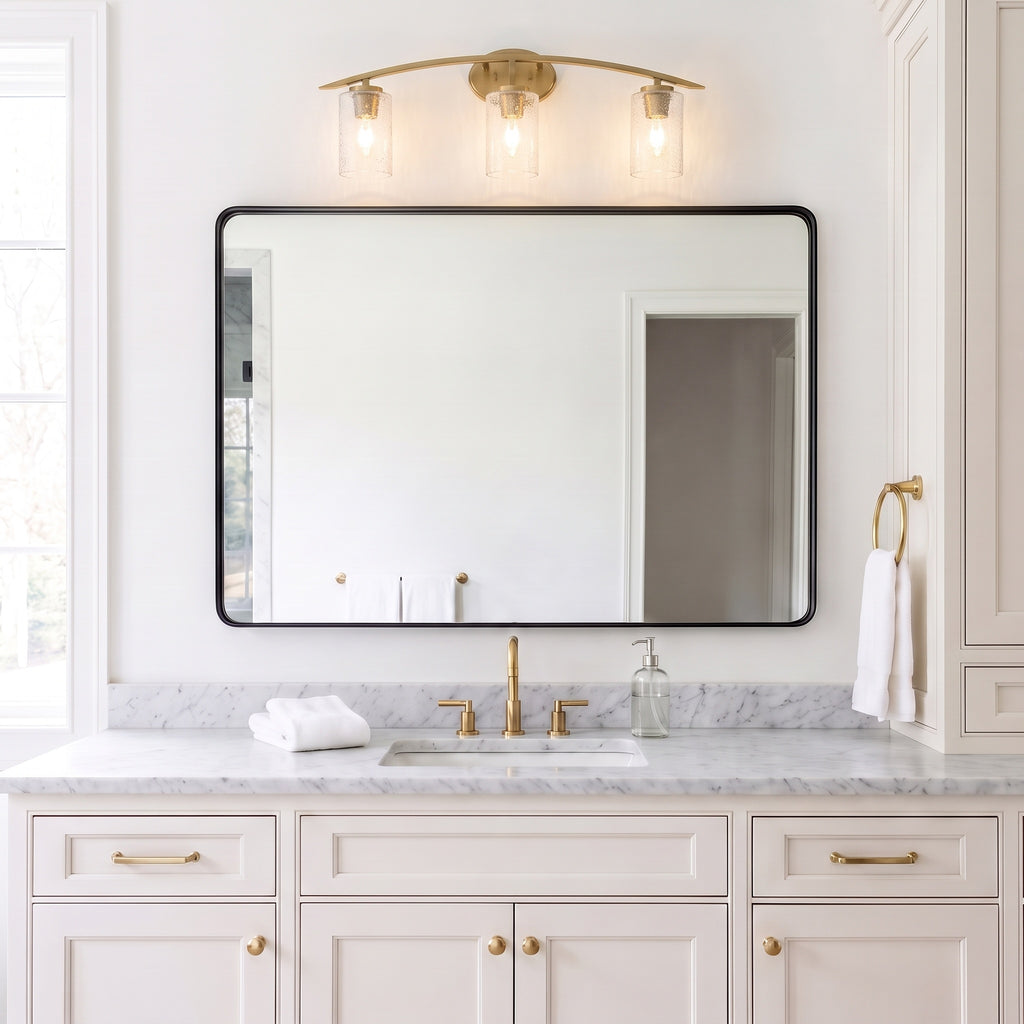 Kurve Three Light Bath Bar in New Age Brass with 4" Smoke Bubble Shade