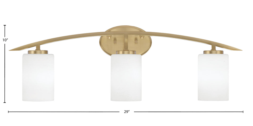 Kurve Three Light Bath Bar in New Age Brass with 4" White Muslin Shade