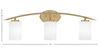 Kurve Three Light Bath Bar in New Age Brass with 4" White Muslin Shade