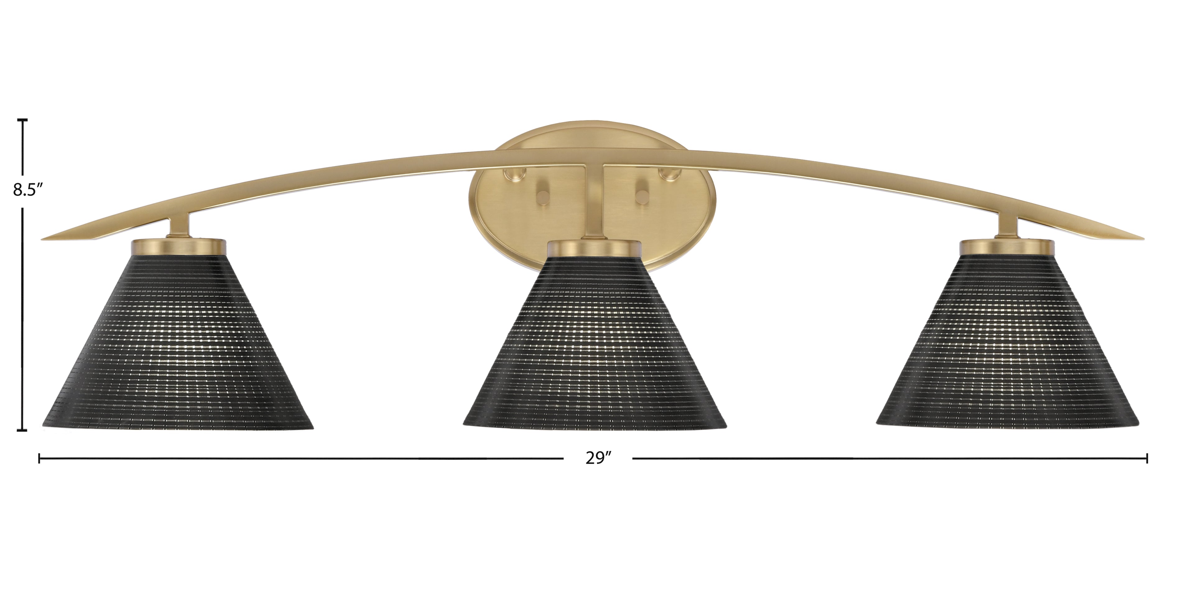 Kurve Three Light Bath Bar in New Age Brass with 7" Black Matrix Shade