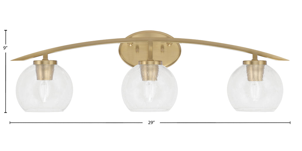 Kurve Three Light Bath Bar in New Age Brass with 5.75" Clear Bubble Shade