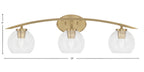 Kurve Three Light Bath Bar in New Age Brass with 5.75" Clear Bubble Shade
