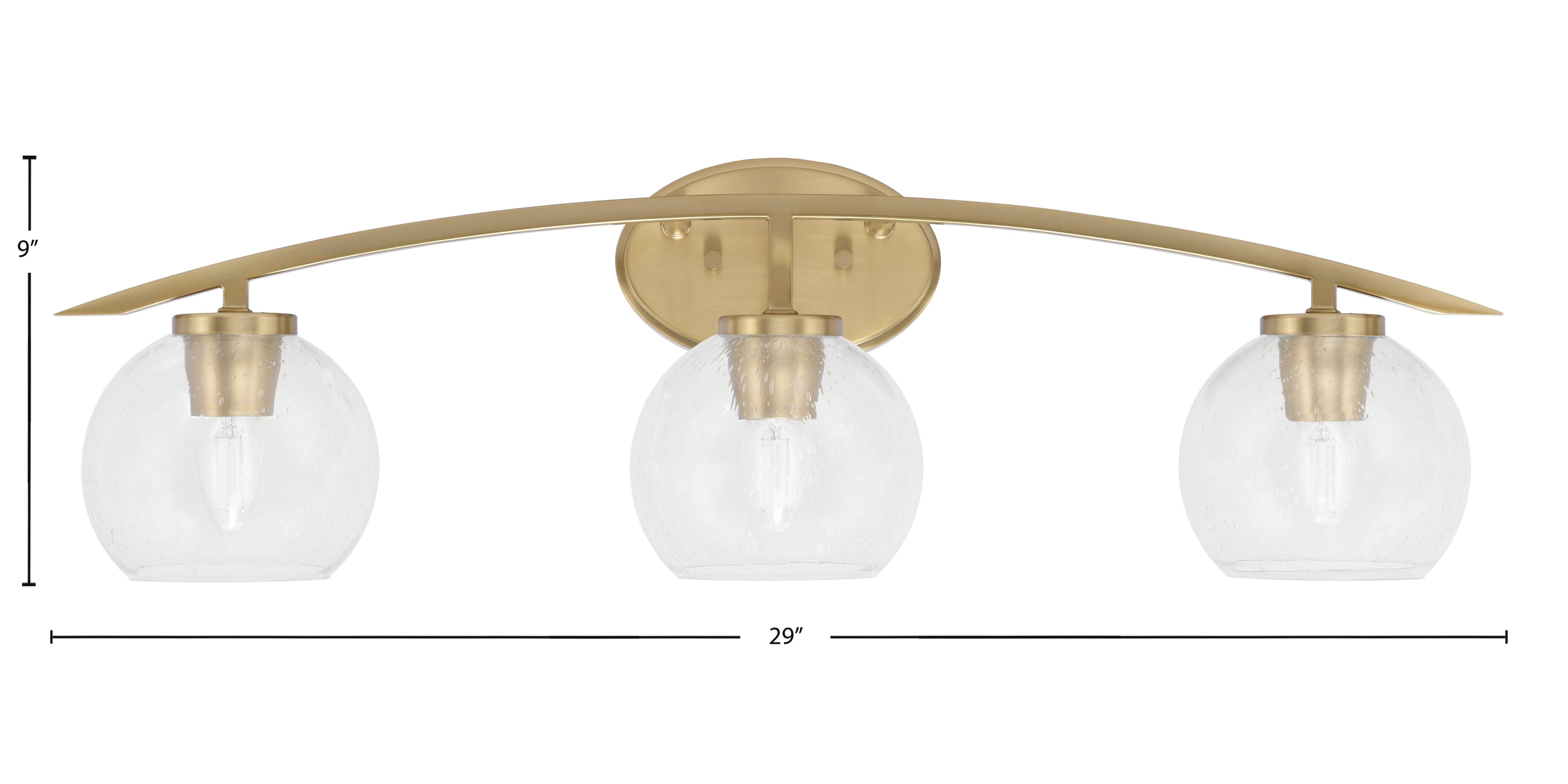 Kurve Three Light Bath Bar in New Age Brass with 5.75" Clear Bubble Shade