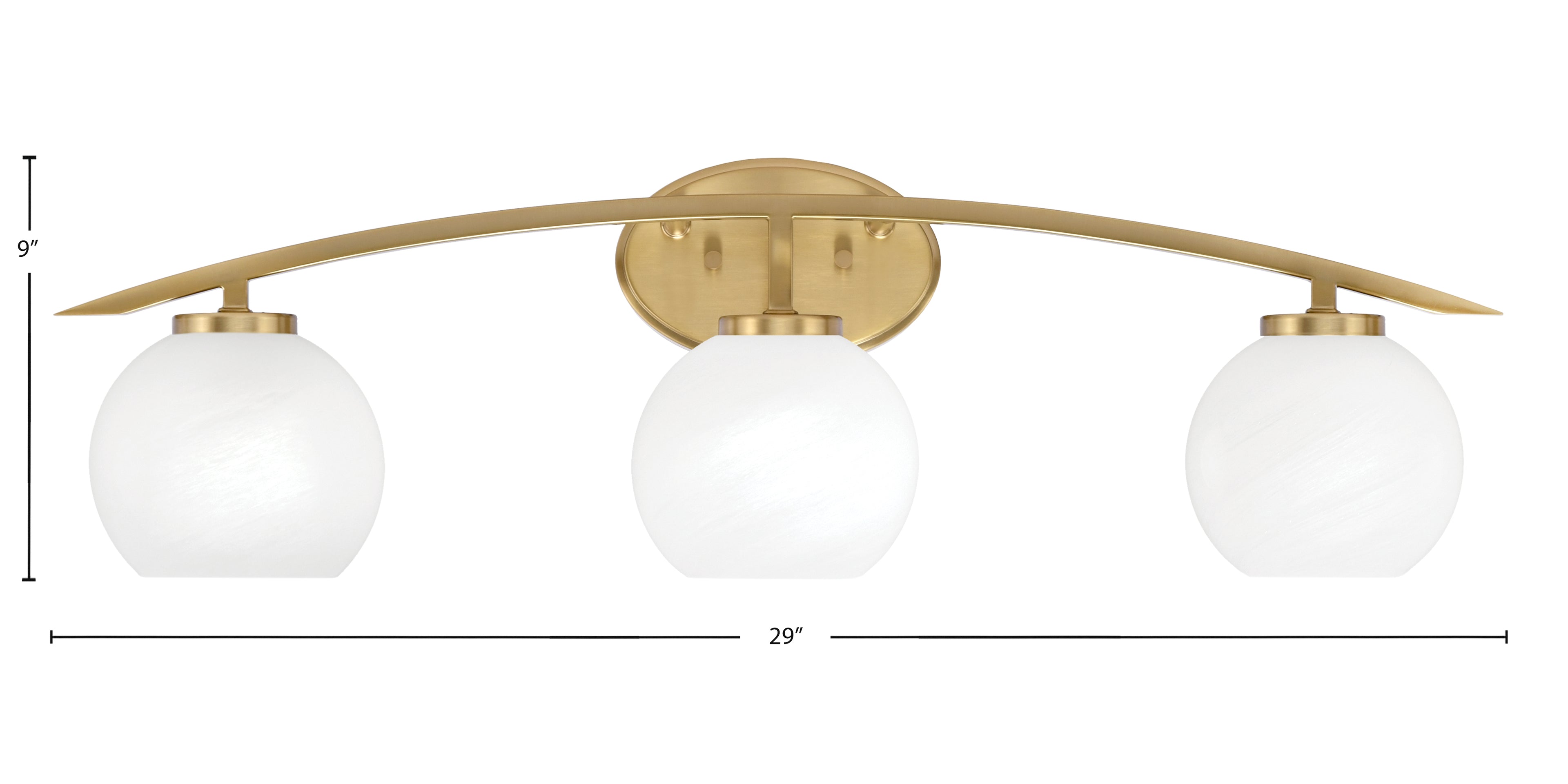 Kurve Three Light Bath Bar in New Age Brass with 5.75" White Marble Shade
