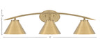 Kurve Three Light Bath Bar in New Age Brass with 7" New Age Brass Cone Metal Shade Shade
