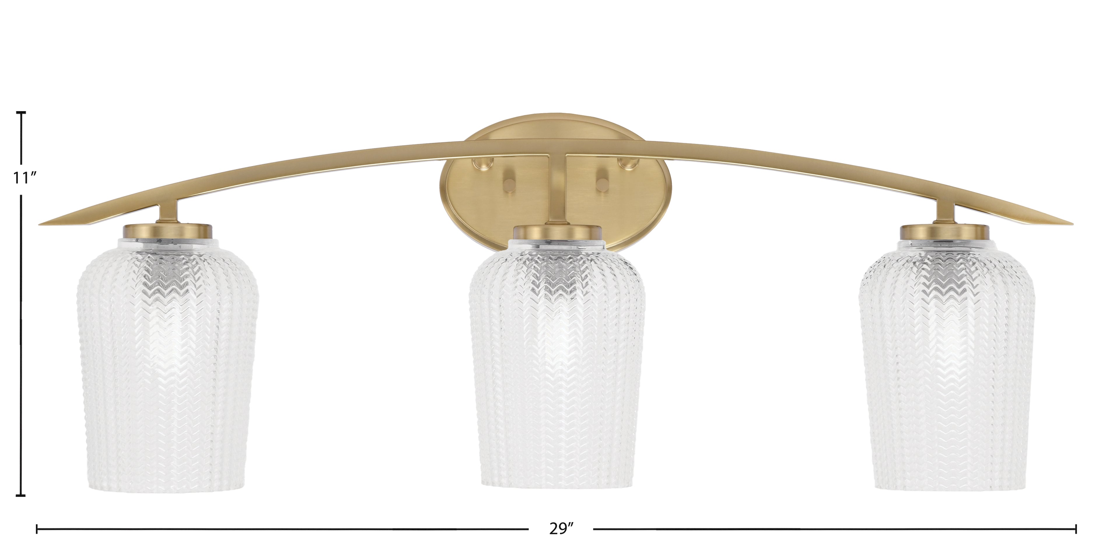 Kurve Three Light Bath Bar in New Age Brass with 5" Clear Textured Shade