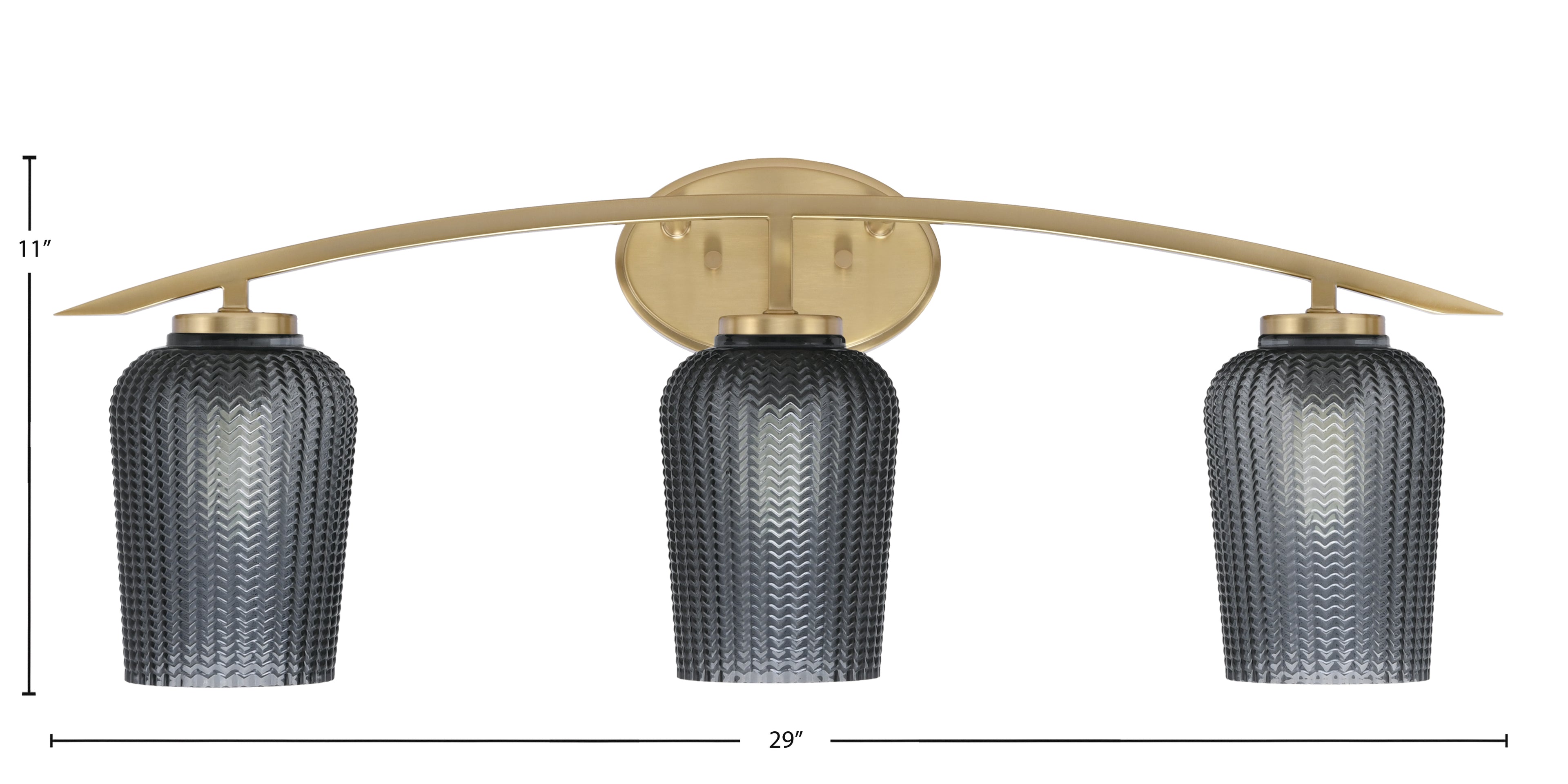 Kurve Three Light Bath Bar in New Age Brass with 5" Smoke Textured Shade