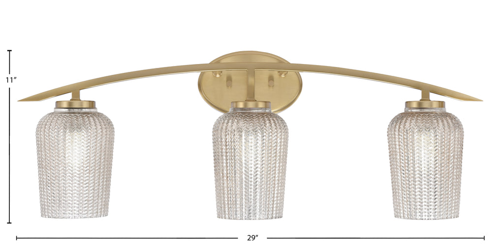 Kurve Three Light Bath Bar in New Age Brass with 5" Silver Textured Shade