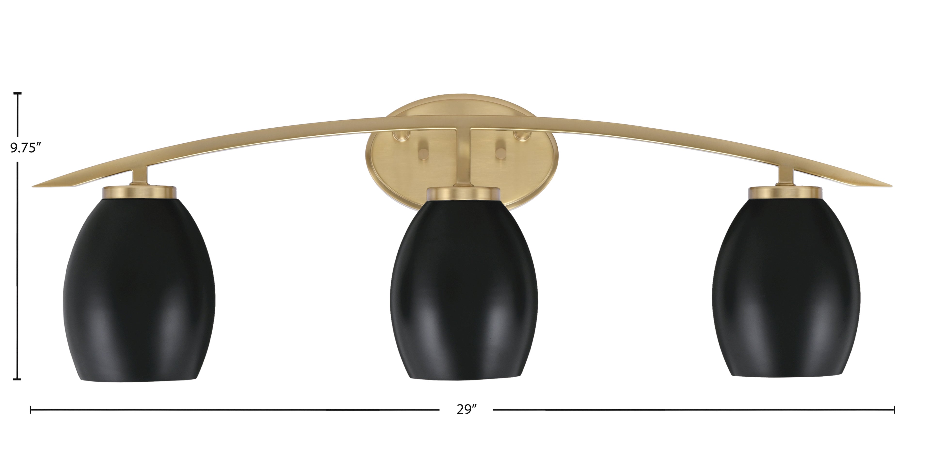 Kurve Three Light Bath Bar in New Age Brass with 5" Matte Black Oval Metal Shade Shade