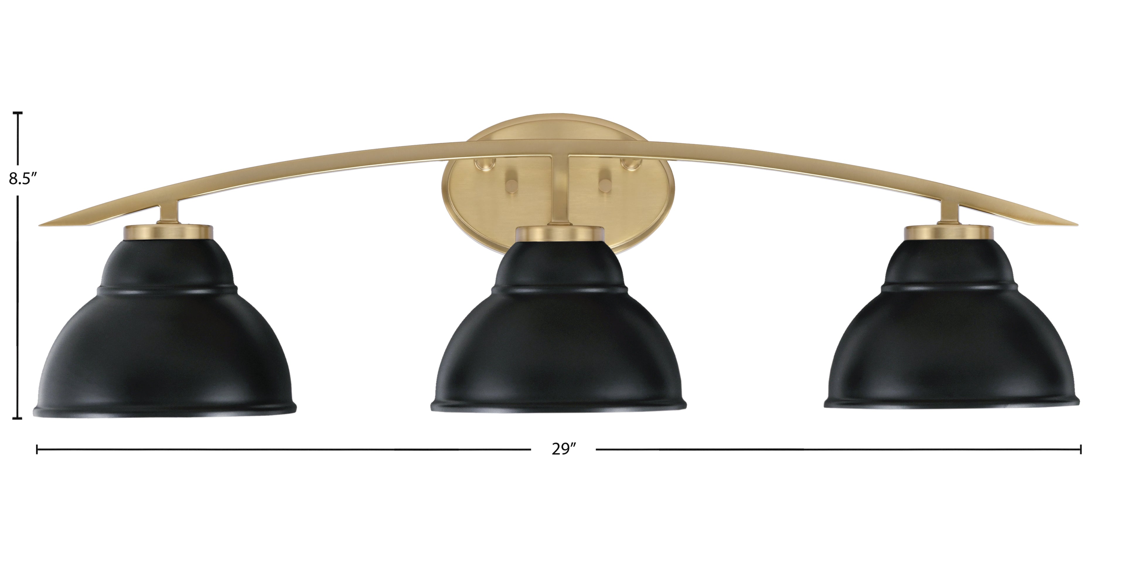Kurve Three Light Bath Bar in New Age Brass with 7" Matte Black Double Bubble Metal Shade Shade