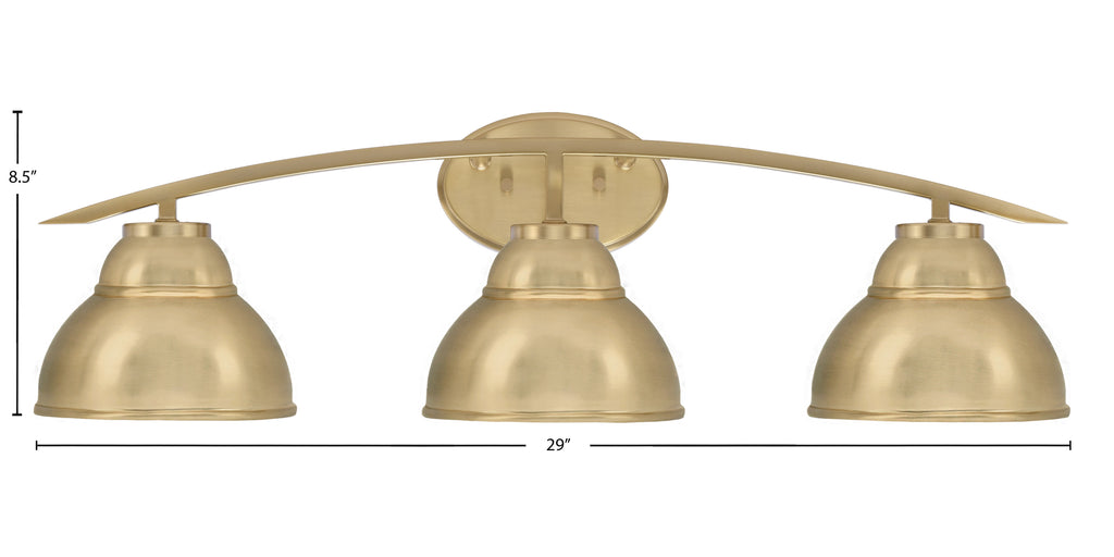 Kurve Three Light Bath Bar in New Age Brass with 7" New Age Brass Double Bubble Metal Shade Shade