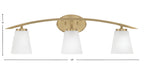 Kurve Three Light Bath Bar in New Age Brass with 4.5" Square White Muslin Shade