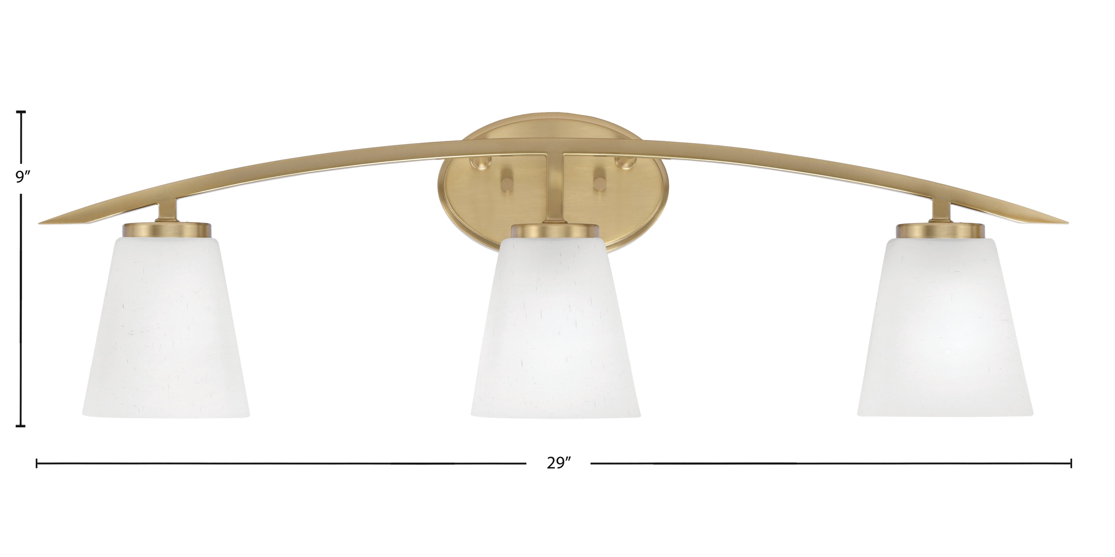 Kurve Three Light Bath Bar in New Age Brass with 4.5" Square White Muslin Shade