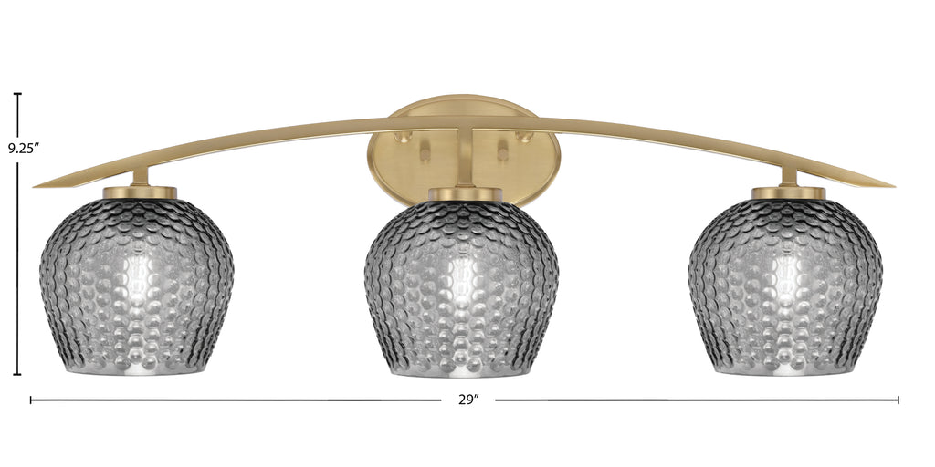 Kurve Three Light Bath Bar in New Age Brass with 6" Smoke Textured Shade